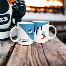 Load image into Gallery viewer, The Mountains are Calling Snowboarding 425ml Mug