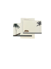 Load image into Gallery viewer, Darwin's Menagerie "Strutting Peacock Prowling Leopard" Notecard Set with Laid Envelopes