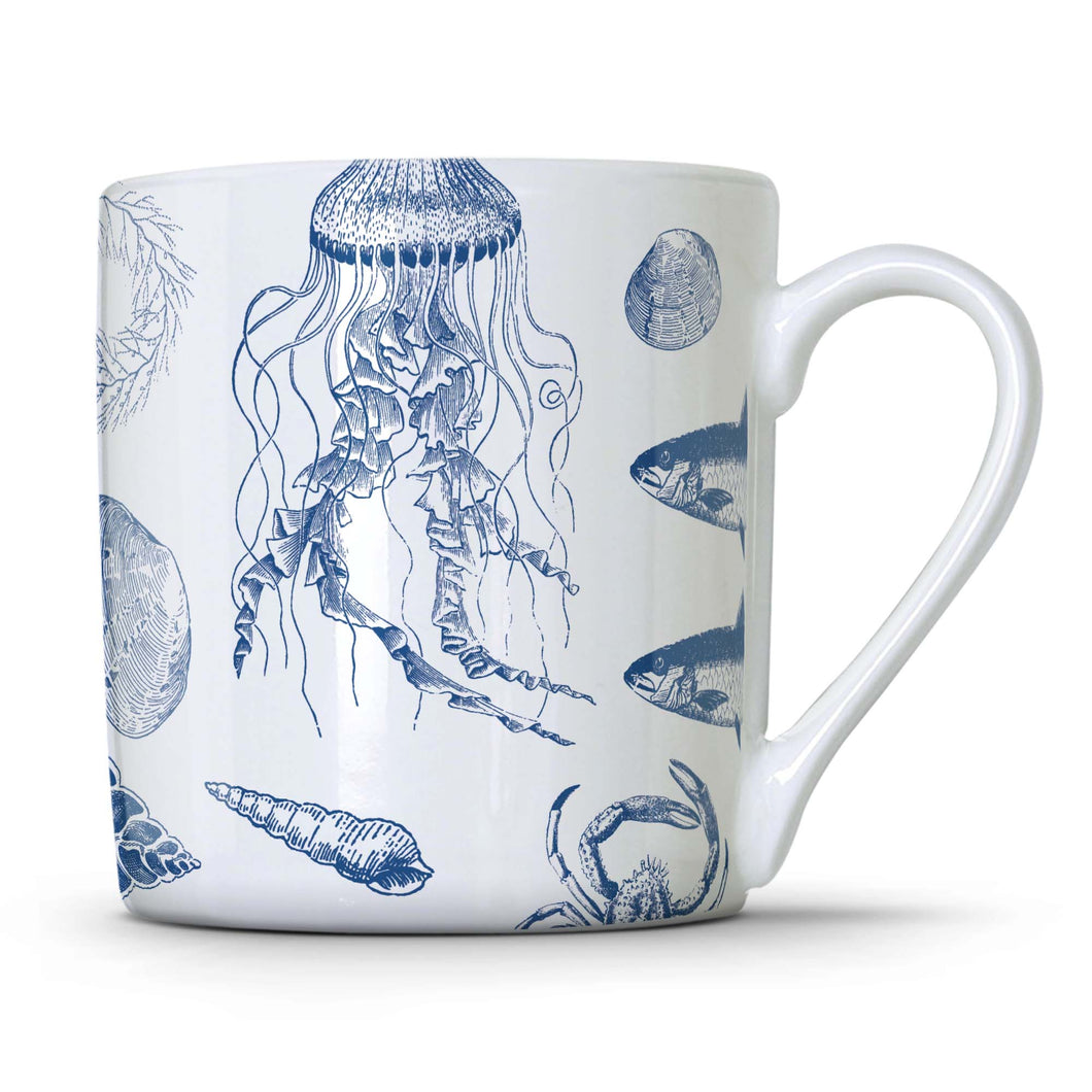 Wholesale Antiquarian Sea Life 350ml Mug - Mustard and Gray Trade Homeware and Gifts - Made in Britain