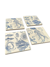 Load image into Gallery viewer, Wholesale Antiquarian Sealife Ceramic Coasters - Mustard and Gray Trade Homeware and Gifts - Made in Britain
