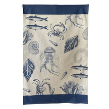 Load image into Gallery viewer, Wholesale Antiquarian Sea Life Tea Towel - Mustard and Gray Trade Homeware and Gifts - Made in Britain