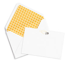 Load image into Gallery viewer, Wholesale Bee Swirl Notecard Set with Lined Envelopes - Mustard and Gray Trade Homeware and Gifts - Made in Britain