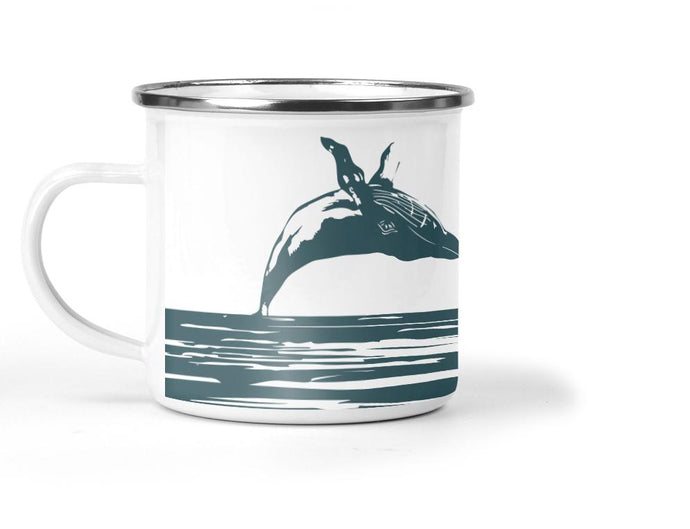 Wholesale Breaching Whale Enamel Metal Tin Cup - Mustard and Gray Trade Homeware and Gifts - Made in Britain