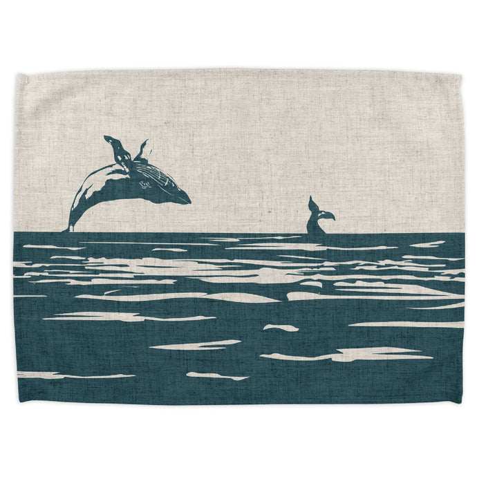 Wholesale Breaching Whale Tea Towel - Mustard and Gray Trade Homeware and Gifts - Made in Britain