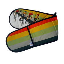 Load image into Gallery viewer, Wholesale Cameron Vintage Cycling Double Oven Glove - Mustard and Gray Trade Homeware and Gifts - Made in Britain