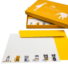Load image into Gallery viewer, Wholesale Cats Notecard Set - Mustard and Gray Trade Homeware and Gifts - Made in Britain
