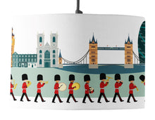 Load image into Gallery viewer, Wholesale Changing of the Guard London Skyline Lamp Shade - Mustard and Gray Trade Homeware and Gifts - Made in Britain