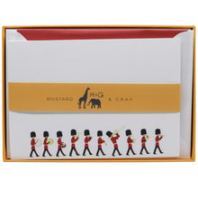 Load image into Gallery viewer, Wholesale Changing of the Guard Notecard Set with Lined Envelopes - Mustard and Gray Trade Homeware and Gifts - Made in Britain