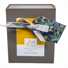Load image into Gallery viewer, Wholesale Darwin's Menagerie Pattern Navy Napkins (Set of Four) - Mustard and Gray Trade Homeware and Gifts - Made in Britain