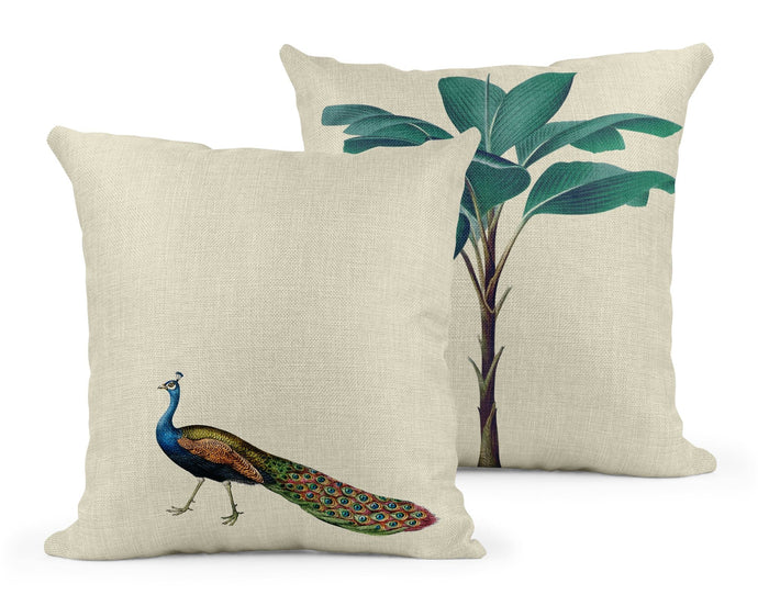 Wholesale Darwin's Menagerie Strutting Peacock Cushion - Mustard and Gray Trade Homeware and Gifts - Made in Britain