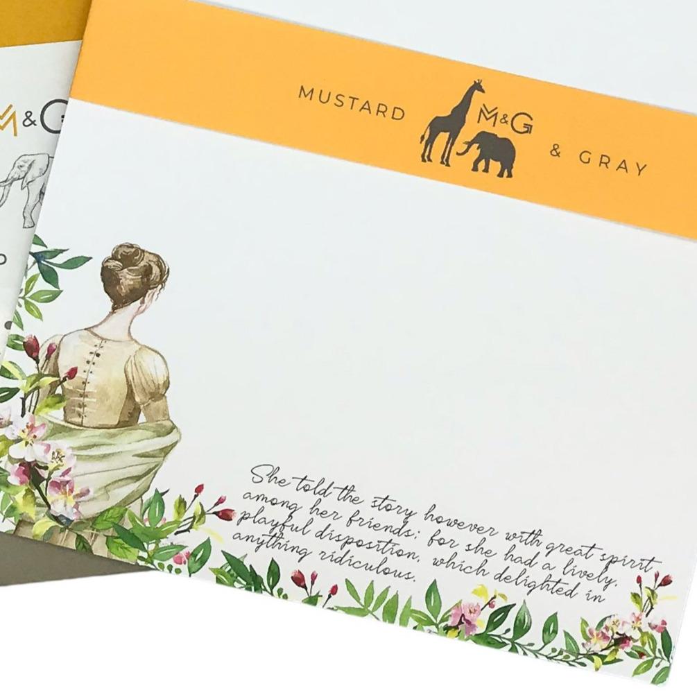 Wholesale Jane Austen Quote Writing Paper Compendium - Mustard and Gray Trade Homeware and Gifts - Made in Britain