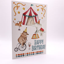 Load image into Gallery viewer, Wholesale Le Cirque Magnifique Circus Birthday Card - Mustard and Gray Trade Homeware and Gifts - Made in Britain
