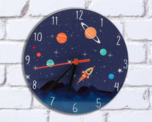 Load image into Gallery viewer, Wholesale Mission to the Moon Clock - Mustard and Gray Trade Homeware and Gifts - Made in Britain
