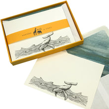 Load image into Gallery viewer, Wholesale Night Whale Notecard Set with Lined Envelopes - Mustard and Gray Trade Homeware and Gifts - Made in Britain
