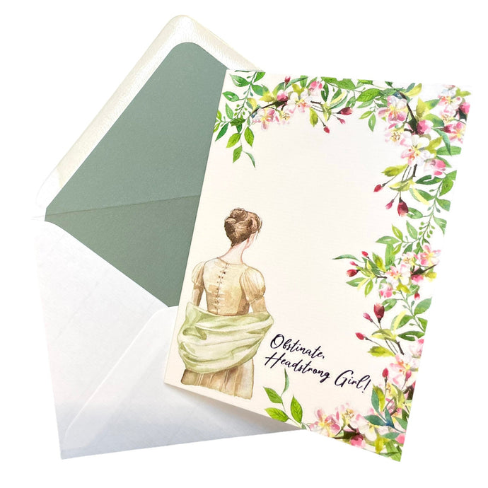 Wholesale Obstinate Headstrong Girl! Jane Austen Greetings Card - Mustard and Gray Trade Homeware and Gifts - Made in Britain