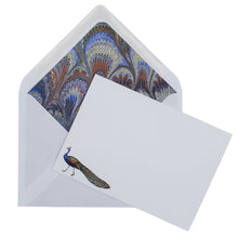 Load image into Gallery viewer, Wholesale Peacock Marbled Notecard Set with Lined Envelopes - Mustard and Gray Trade Homeware and Gifts - Made in Britain
