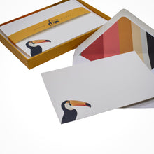 Load image into Gallery viewer, Wholesale Toco Toucan Notecard Set with Lined Envelopes - Mustard and Gray Trade Homeware and Gifts - Made in Britain
