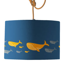 Load image into Gallery viewer, Wholesale Whale Family Blue Lamp Shade - Mustard and Gray Trade Homeware and Gifts - Made in Britain