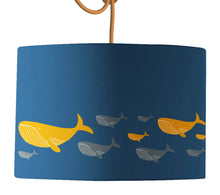 Load image into Gallery viewer, Wholesale Whale Family Blue Lamp Shade - Mustard and Gray Trade Homeware and Gifts - Made in Britain