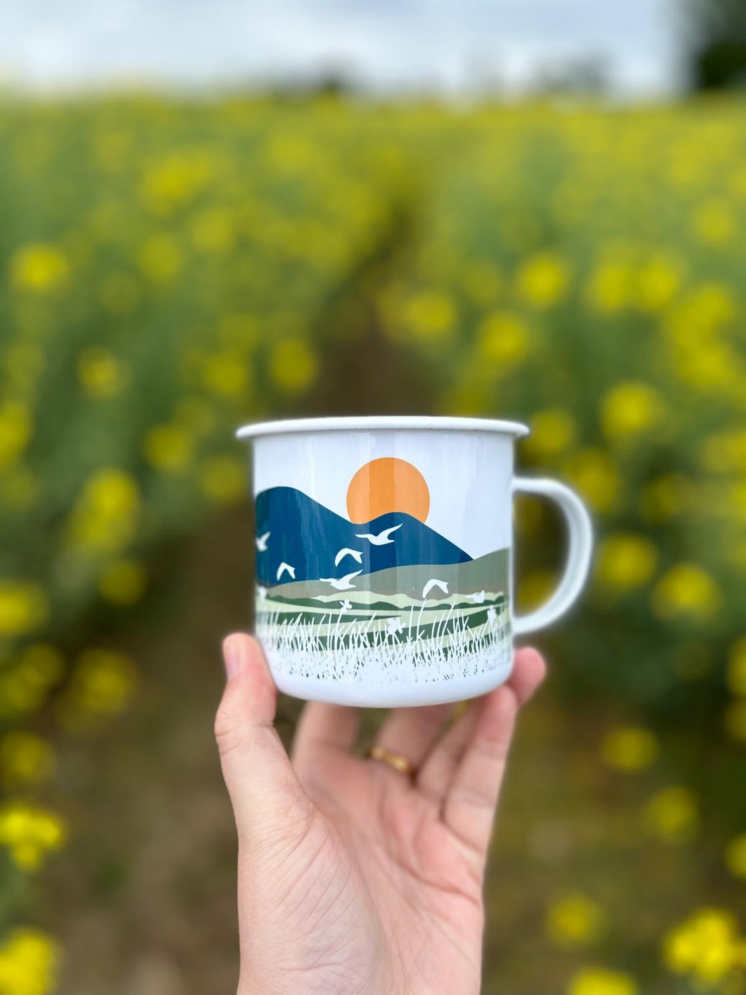 Over the Fields Enamel Metal Tin Cup