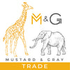 mustard and gray trade logo with giraffe and elephant - wholesale stationery, homeware and gifts made in Britain