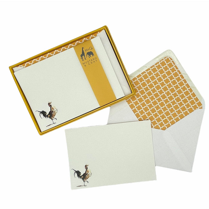 Wholesale A Very Game Bird Notecard Set with Lined Envelopes - Mustard and Gray Trade Homeware and Gifts - Made in Britain
