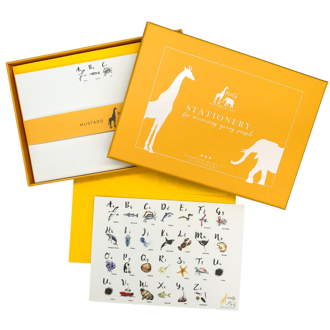 Wholesale ABC Sealife Notecard Set - Mustard and Gray Trade Homeware and Gifts - Made in Britain