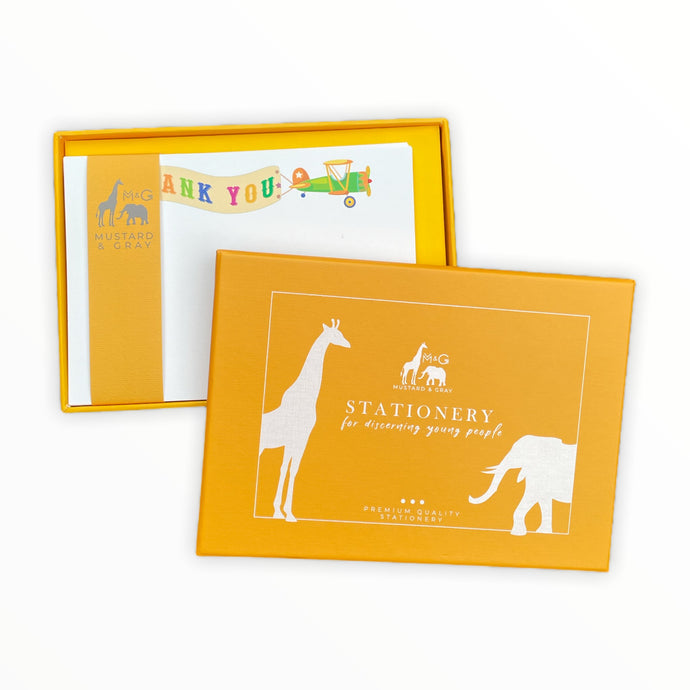 Wholesale Aeroplanes Thank You Notecard Set - Mustard and Gray Trade Homeware and Gifts - Made in Britain