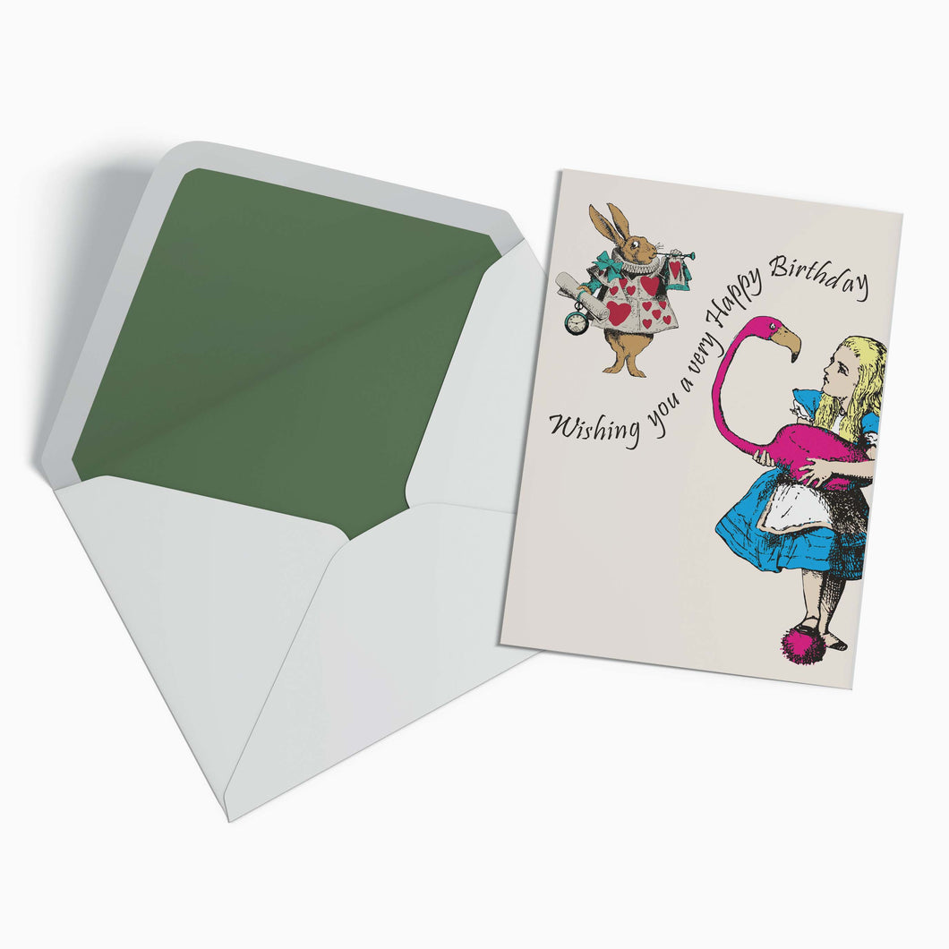 Wholesale Alice in Wonderland Birthday Card - Mustard and Gray Trade Homeware and Gifts - Made in Britain