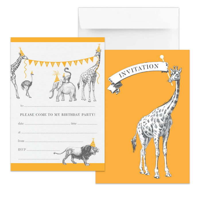 Wholesale Animal Parade Party Invitations - Mustard and Gray Trade Homeware and Gifts - Made in Britain