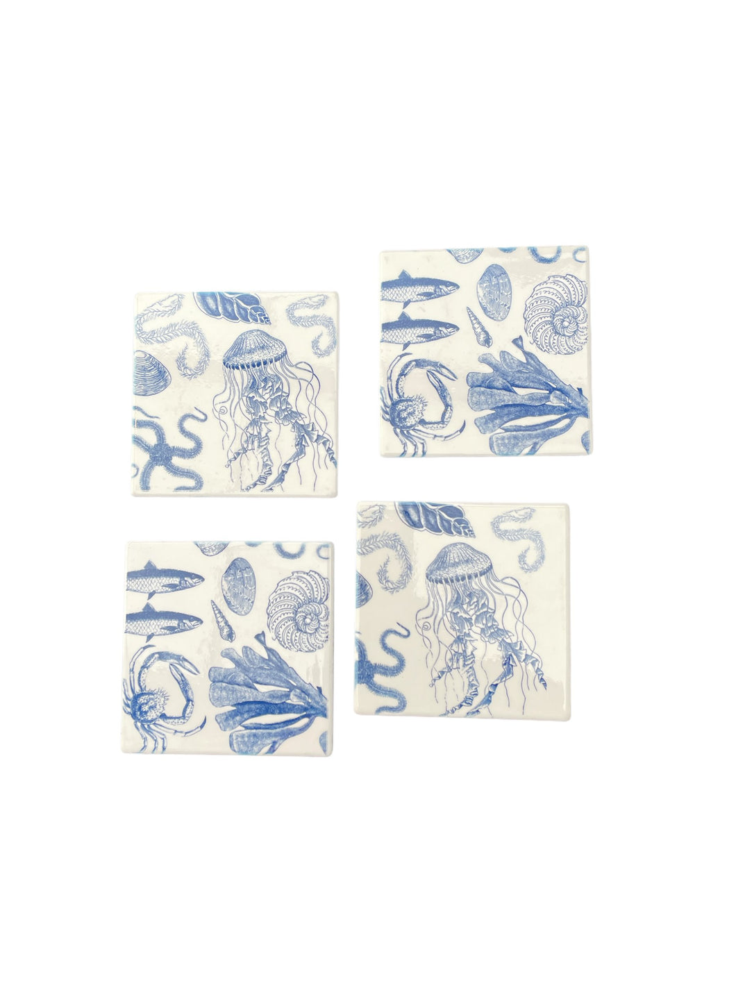 Wholesale Antiquarian Sealife Ceramic Coasters - Mustard and Gray Trade Homeware and Gifts - Made in Britain