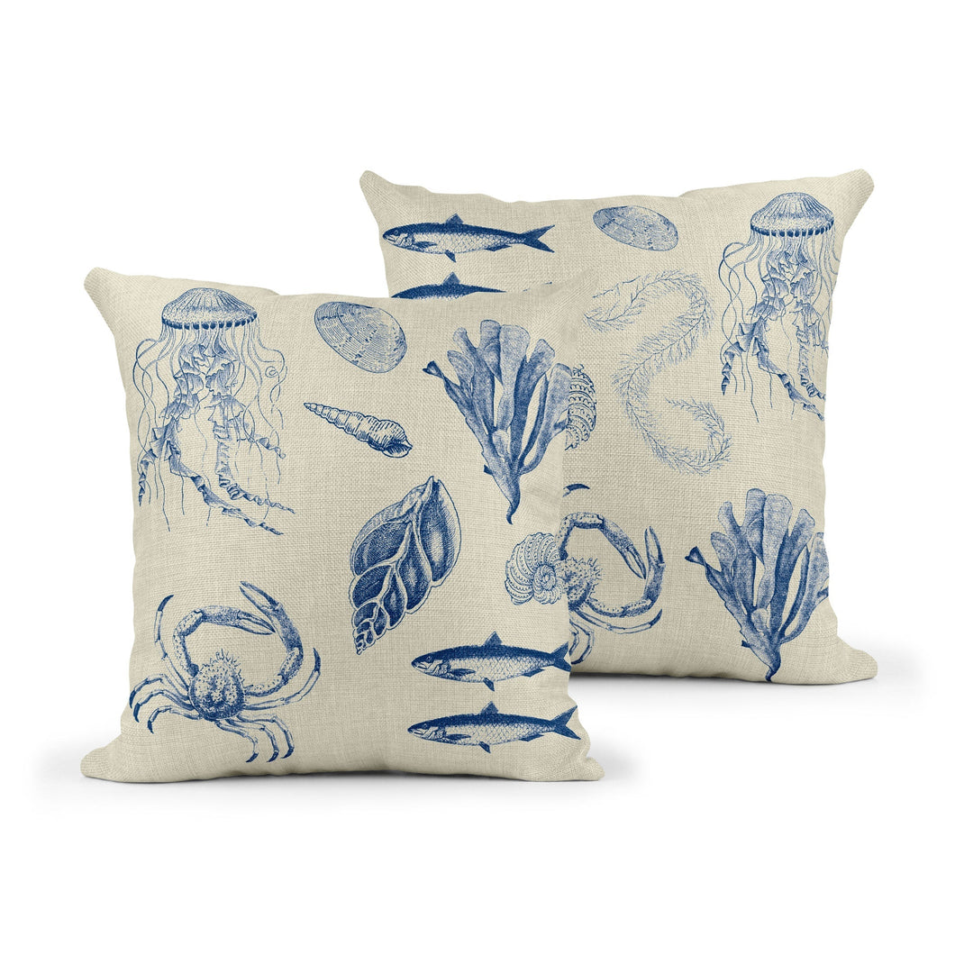 Wholesale Antiquarian Sealife Cushion - Mustard and Gray Trade Homeware and Gifts - Made in Britain