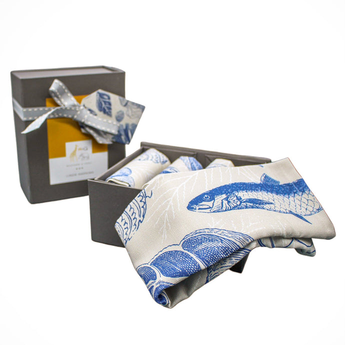Wholesale Antiquarian Sealife Napkins (Set of Four) - Mustard and Gray Trade Homeware and Gifts - Made in Britain
