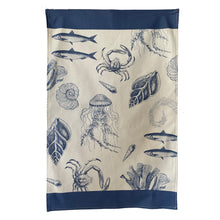 Load image into Gallery viewer, Wholesale Antiquarian Sea Life Tea Towel - Mustard and Gray Trade Homeware and Gifts - Made in Britain

