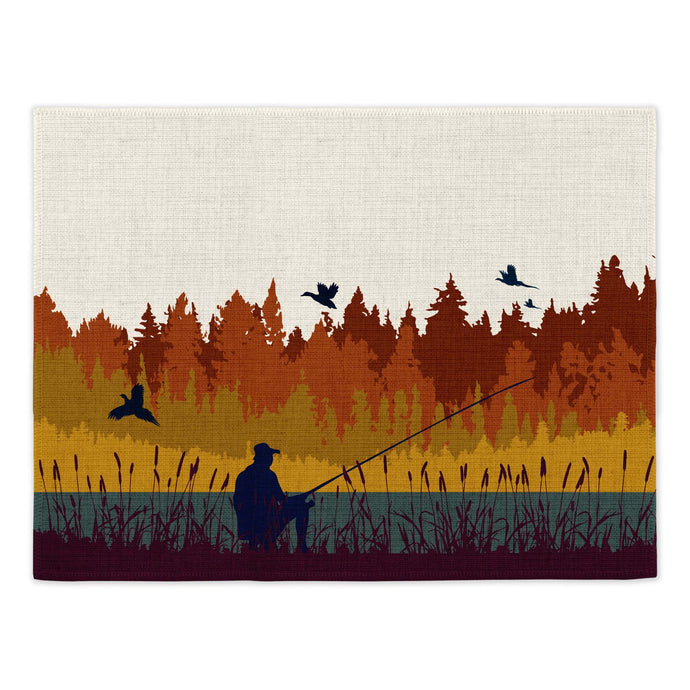 Wholesale Autumn Coarse Fishing Placemats (Set of Four) - Mustard and Gray Trade Homeware and Gifts - Made in Britain