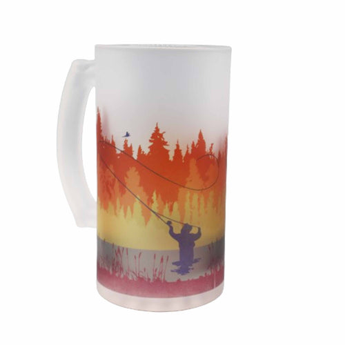 Wholesale Autumn Fly Fishing Frosted Beer Stein - Mustard and Gray Trade Homeware and Gifts - Made in Britain