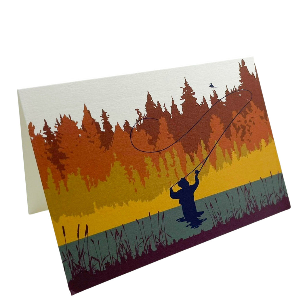 Wholesale Autumn Fly Fishing Greetings Card - Mustard and Gray Trade Homeware and Gifts - Made in Britain