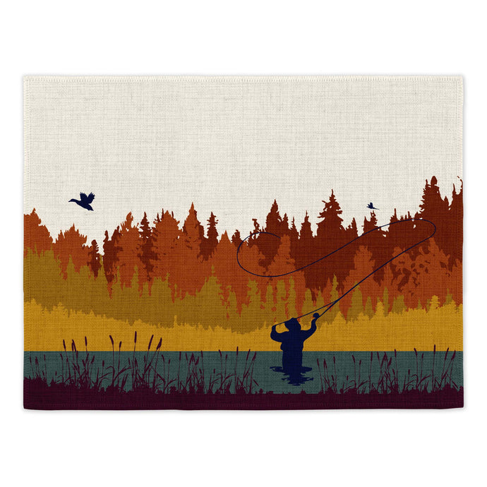 Wholesale Autumn Fly Fishing Placemats (Set of Four) - Mustard and Gray Trade Homeware and Gifts - Made in Britain
