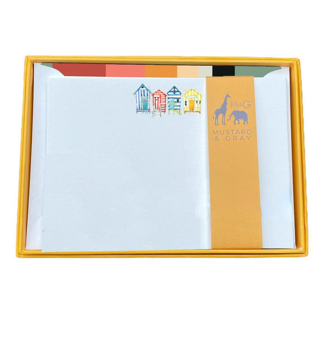 Wholesale Beach Hut Notecard Set with Lined Envelopes - Mustard and Gray Trade Homeware and Gifts - Made in Britain