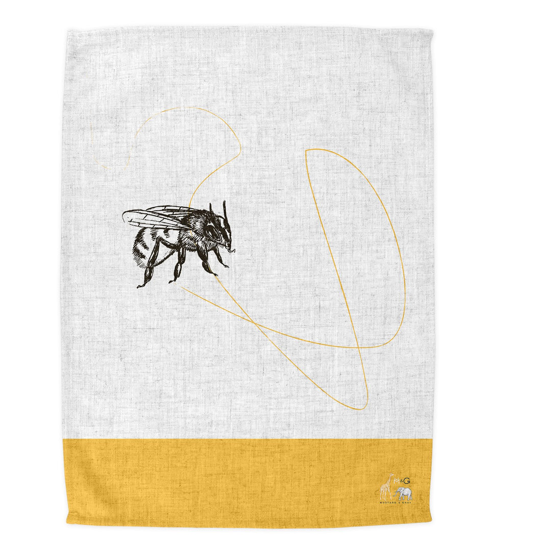 Wholesale Bee Swirl Tea Towel - Mustard and Gray Trade Homeware and Gifts - Made in Britain
