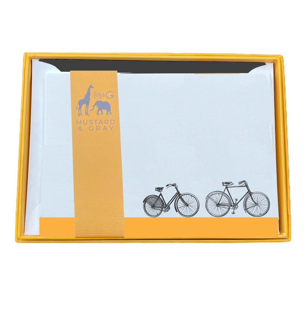 Wholesale Bicycle Trail Couple Notecard Set with Lined Envelopes - Mustard and Gray Trade Homeware and Gifts - Made in Britain