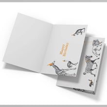 Load image into Gallery viewer, Wholesale Birthday Parade &quot;The Lion, the Zebra and the Hare&quot; Birthday Card - Mustard and Gray Trade Homeware and Gifts - Made in Britain
