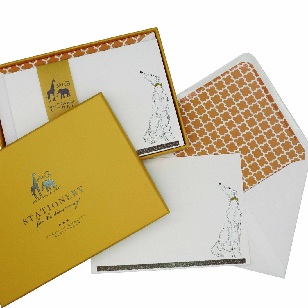 Wholesale Borzoi Notecard Set with Lined Envelopes - Mustard and Gray Trade Homeware and Gifts - Made in Britain