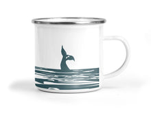 Load image into Gallery viewer, Wholesale Breaching Whale Enamel Metal Tin Cup - Mustard and Gray Trade Homeware and Gifts - Made in Britain
