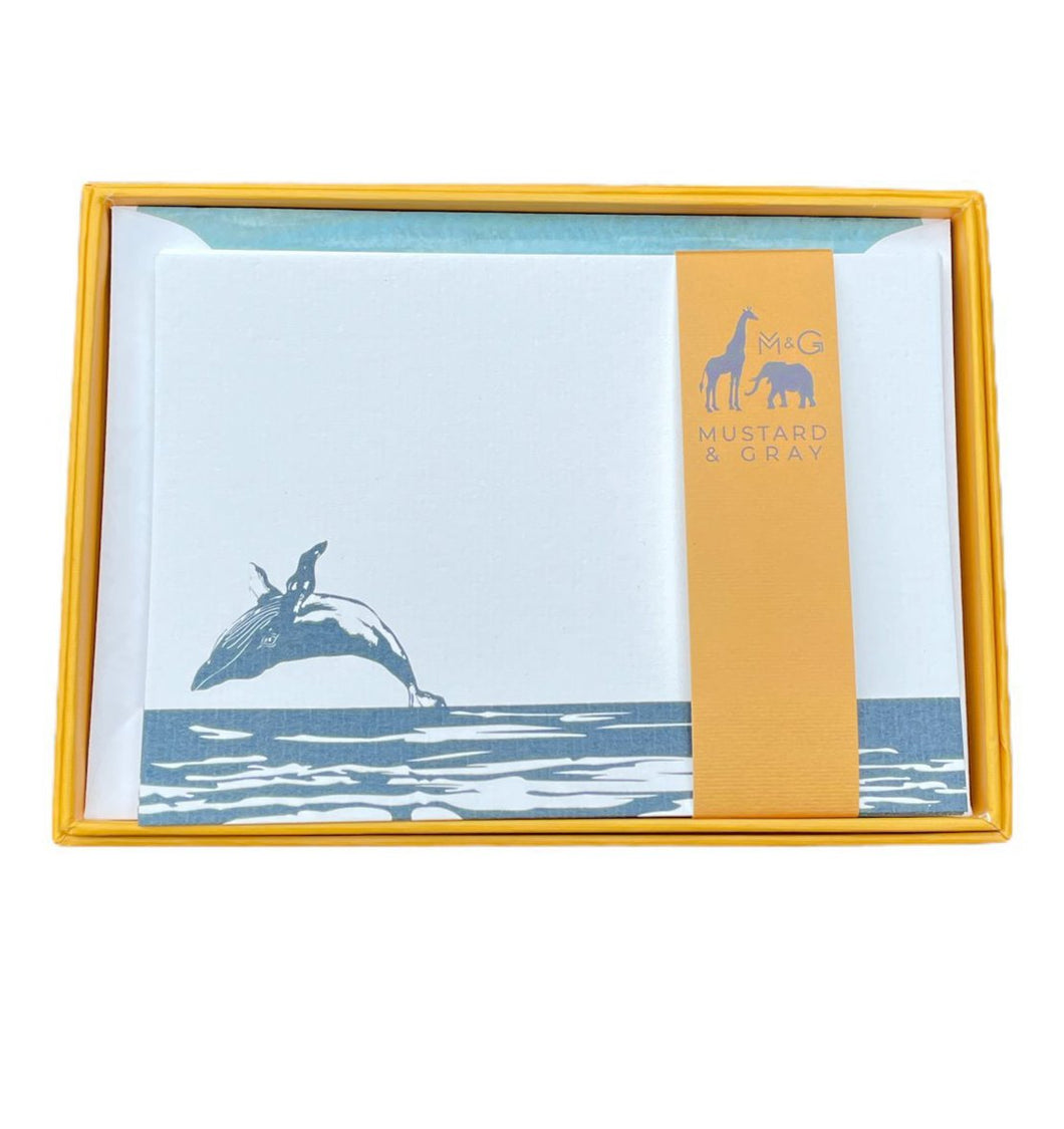 Wholesale Breaching Whale Notecard Set with Lined Envelopes - Mustard and Gray Trade Homeware and Gifts - Made in Britain