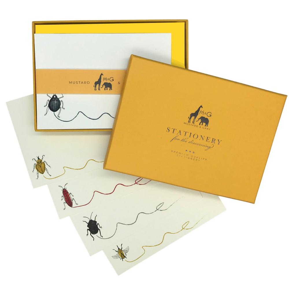 Wholesale Buggy Scribble Notecard Set - Mustard and Gray Trade Homeware and Gifts - Made in Britain