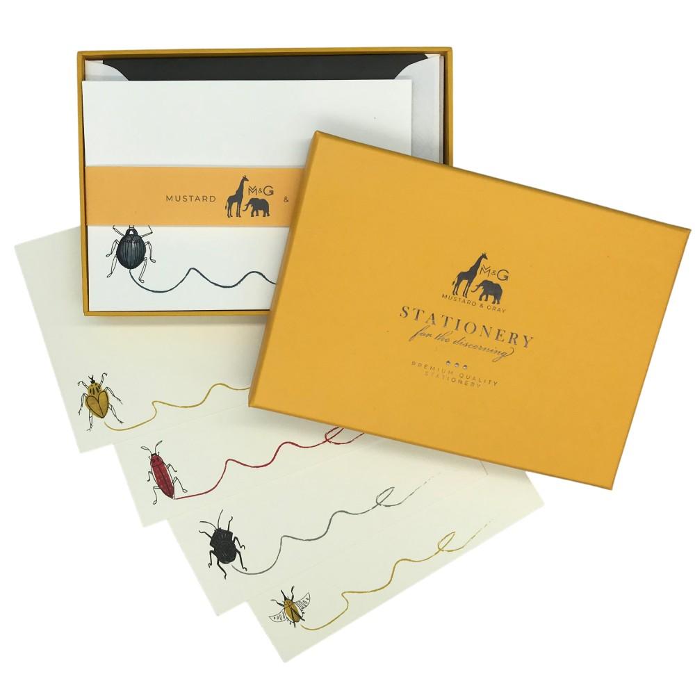 Wholesale Buggy Scribble Notecard Set with Lined Envelopes - Mustard and Gray Trade Homeware and Gifts - Made in Britain