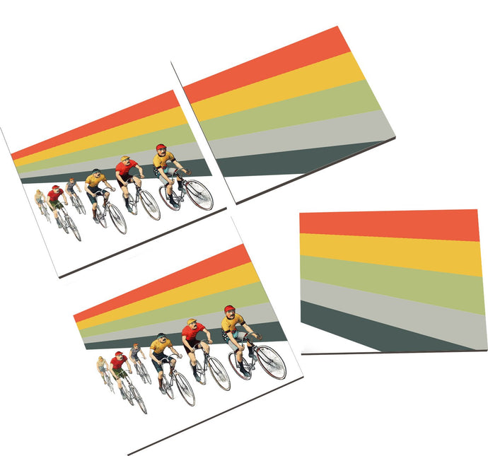 Wholesale Cameron Vintage Cycling Ceramic Coasters - Mustard and Gray Trade Homeware and Gifts - Made in Britain