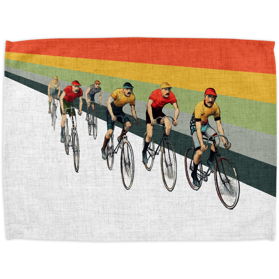 Wholesale Cameron Vintage Cycling Tea Towel - Mustard and Gray Trade Homeware and Gifts - Made in Britain