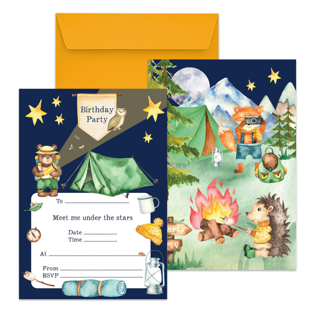 Wholesale Camping Party Invitations - Mustard and Gray Trade Homeware and Gifts - Made in Britain